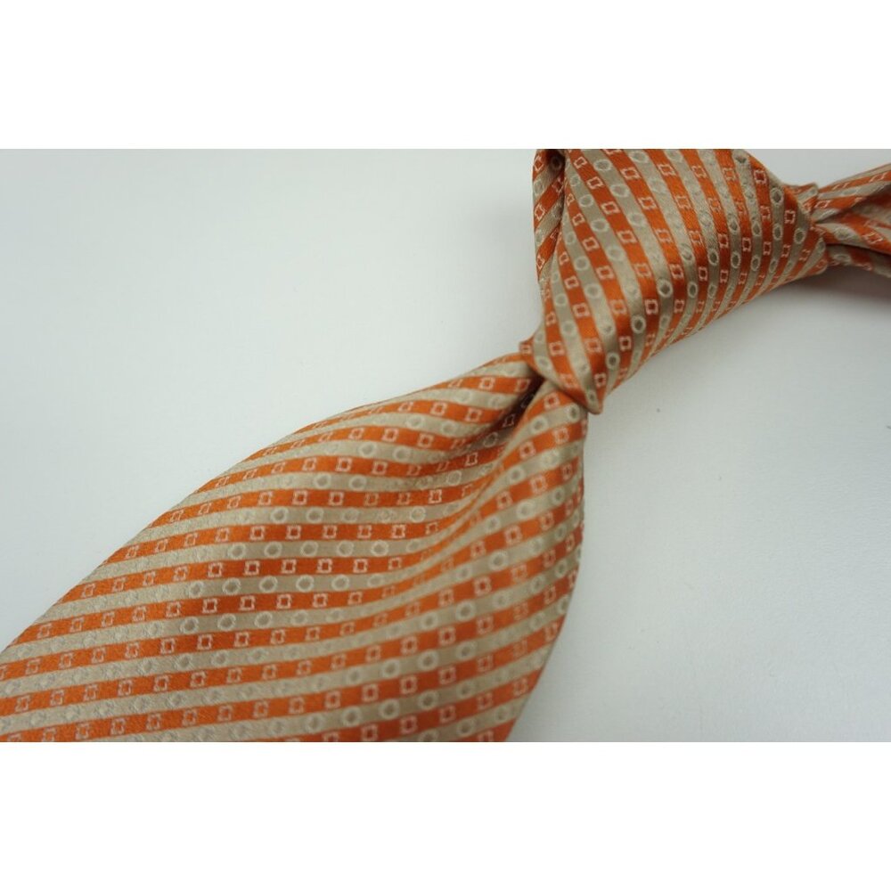 Dolcepunta Pumpkin Orange Striped 100% Silk Tie Made in Italy